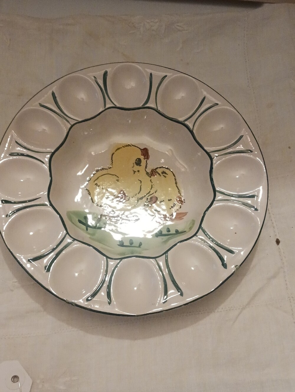 Vintage Hand-Painted Yellow Chick Ceramic Deviled Egg Platter - Home Dining